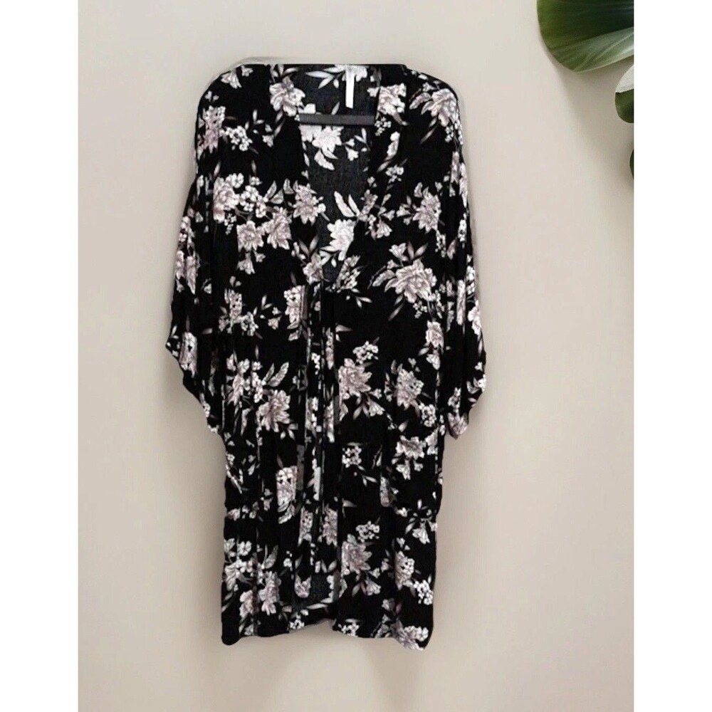 Spiritual Gangster Women’s Floral Duster OS Black White Boho Festival Vacation